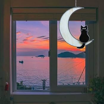 Amazon.co.jp: NUZUJX ステンドグラス 月の上の猫 ギフト 手作り